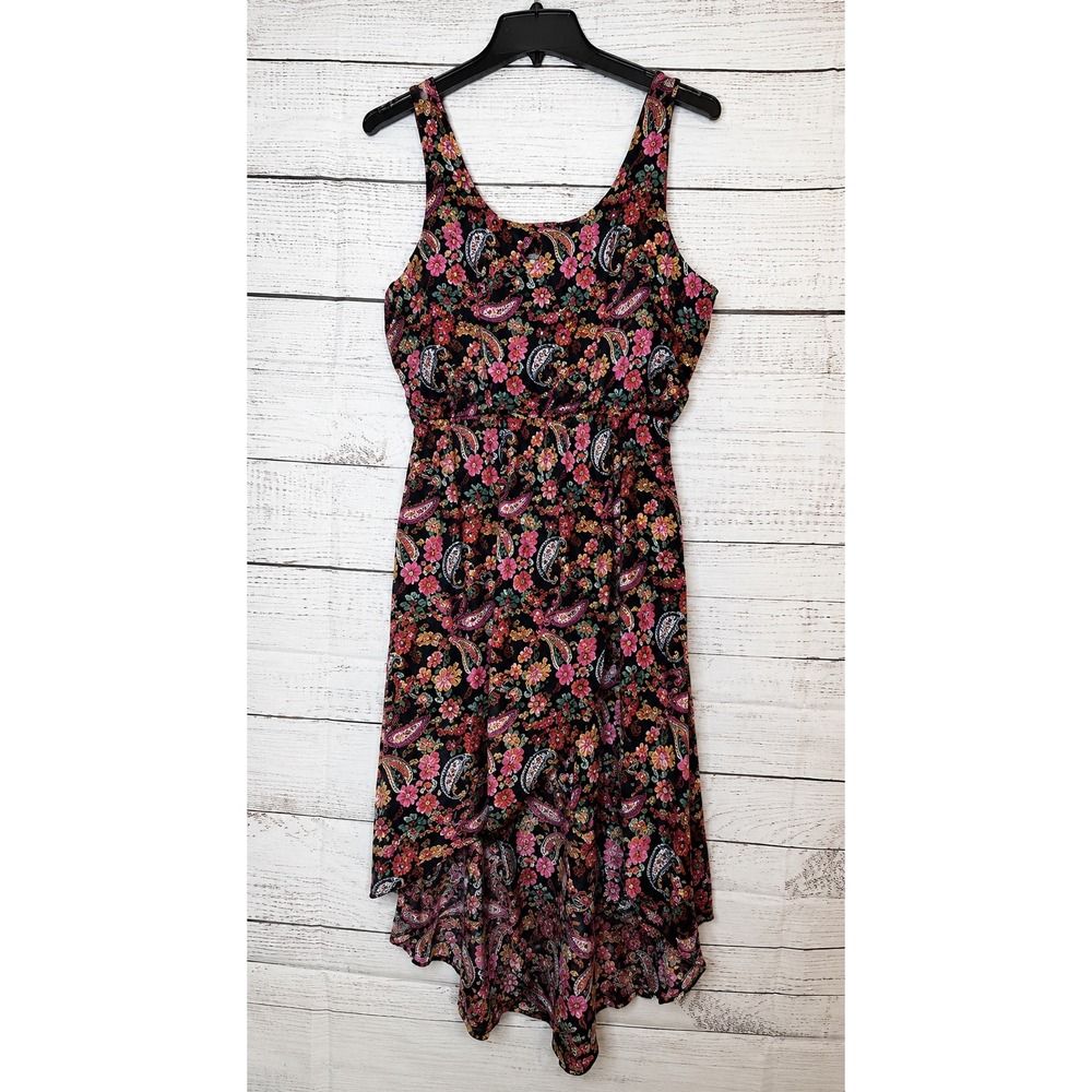 Mudd Womens High Low Dress Large Black Paisley Floral Y2K Cutout Sleeveless